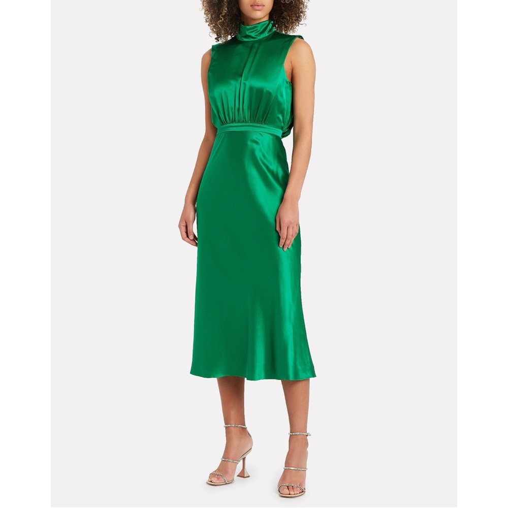 NWT Saloni Fleur Silk Dress in Emerald Green size 2
